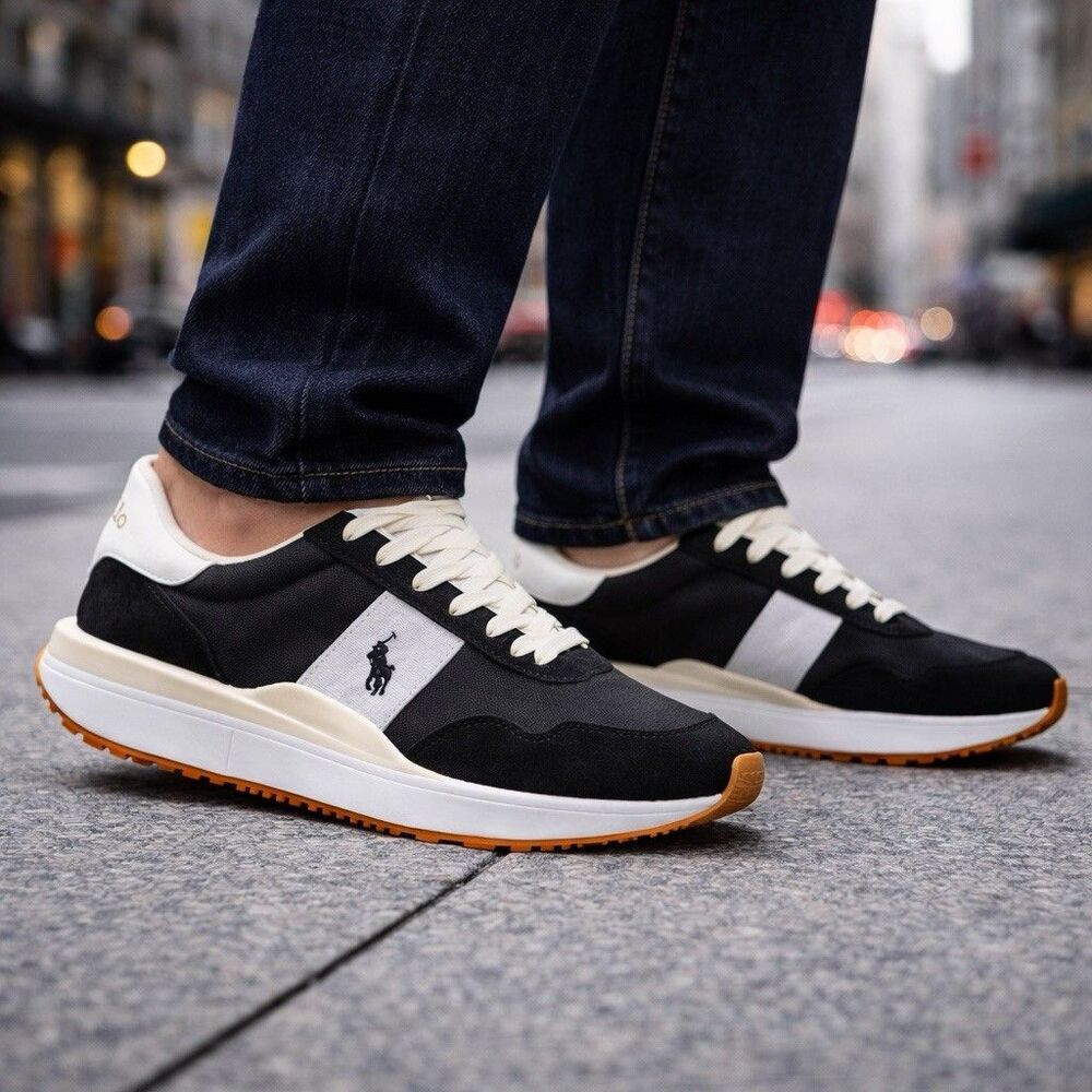 Polo‎ Ralph Lauren Sneakers Mens 14 Black Train 89 Lace Up Smart Casual Preppy
